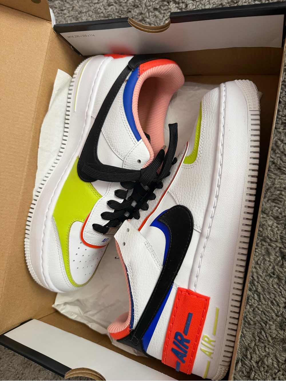Nike Sneakers — White with Neon Lime, Coral, Blue & Black